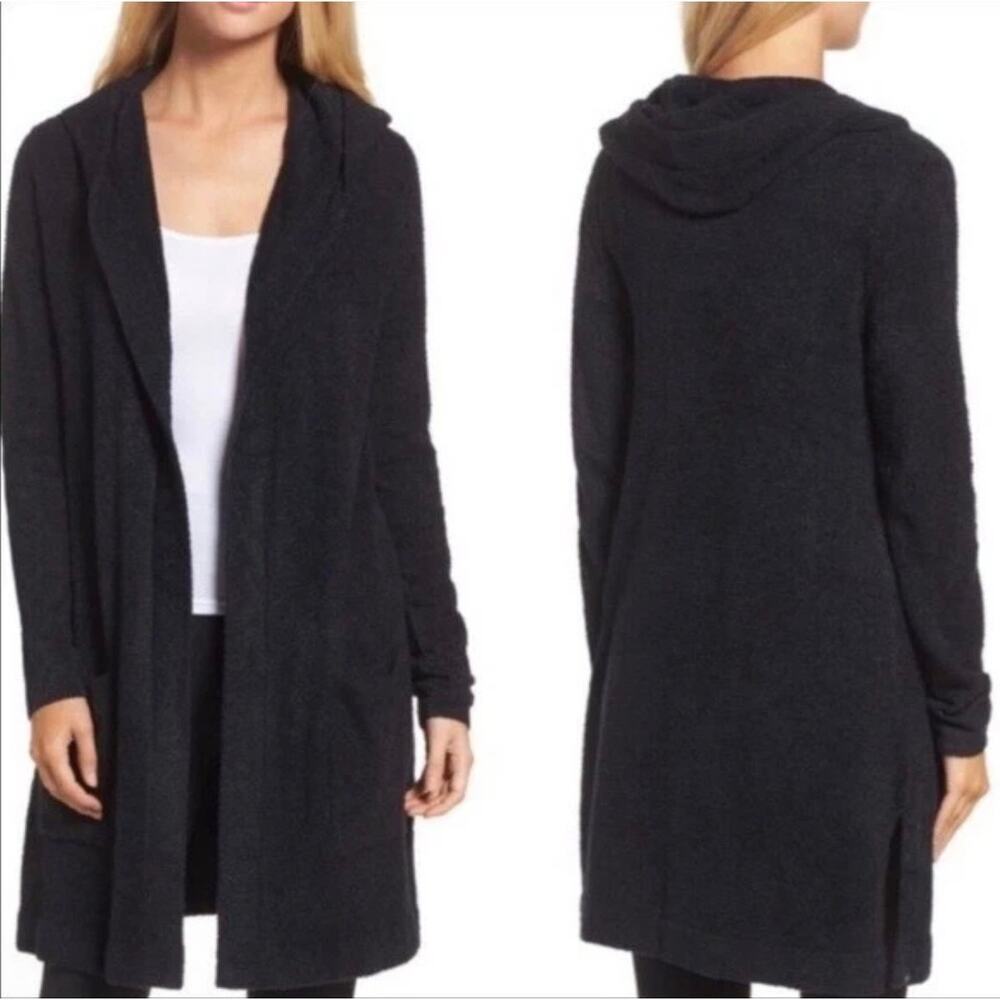 Barefoot Dreams Cozy Chic Lite Hooded black cardigan with pockets size 1X